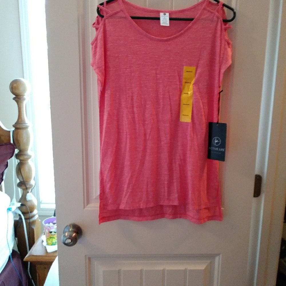 Ladies blouse t-shirt material Criss-Cross shoulde